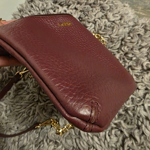Lodis Burgundy Leather Crossbody with Gold Chain - Picture 7 of 8